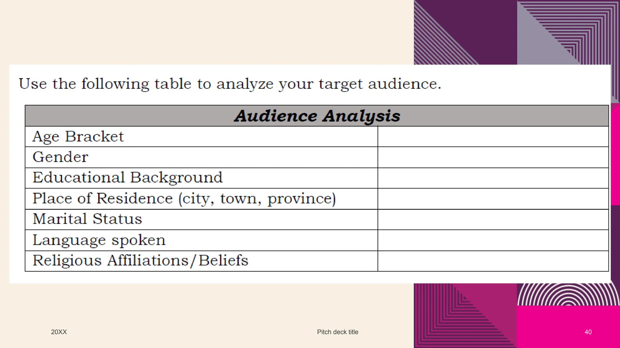 20XX Pitch deck title 40
 