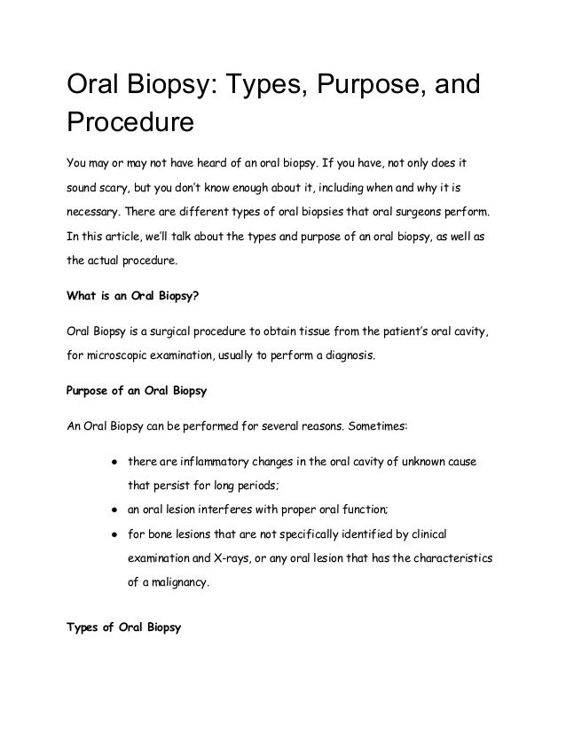 Oral biopsy types, purpose, and procedure