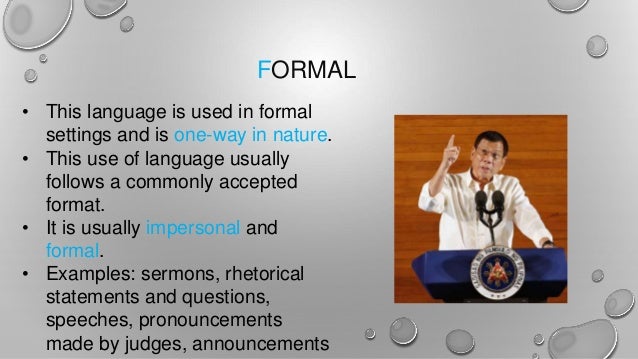 formal type of speech style example