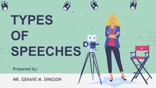 TYPES
OF
SPEECHES
Prepared by:
MR. GENAVE M. DINGSON
 