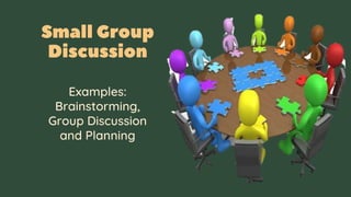 Examples:
Brainstorming,
Group Discussion
and Planning
 