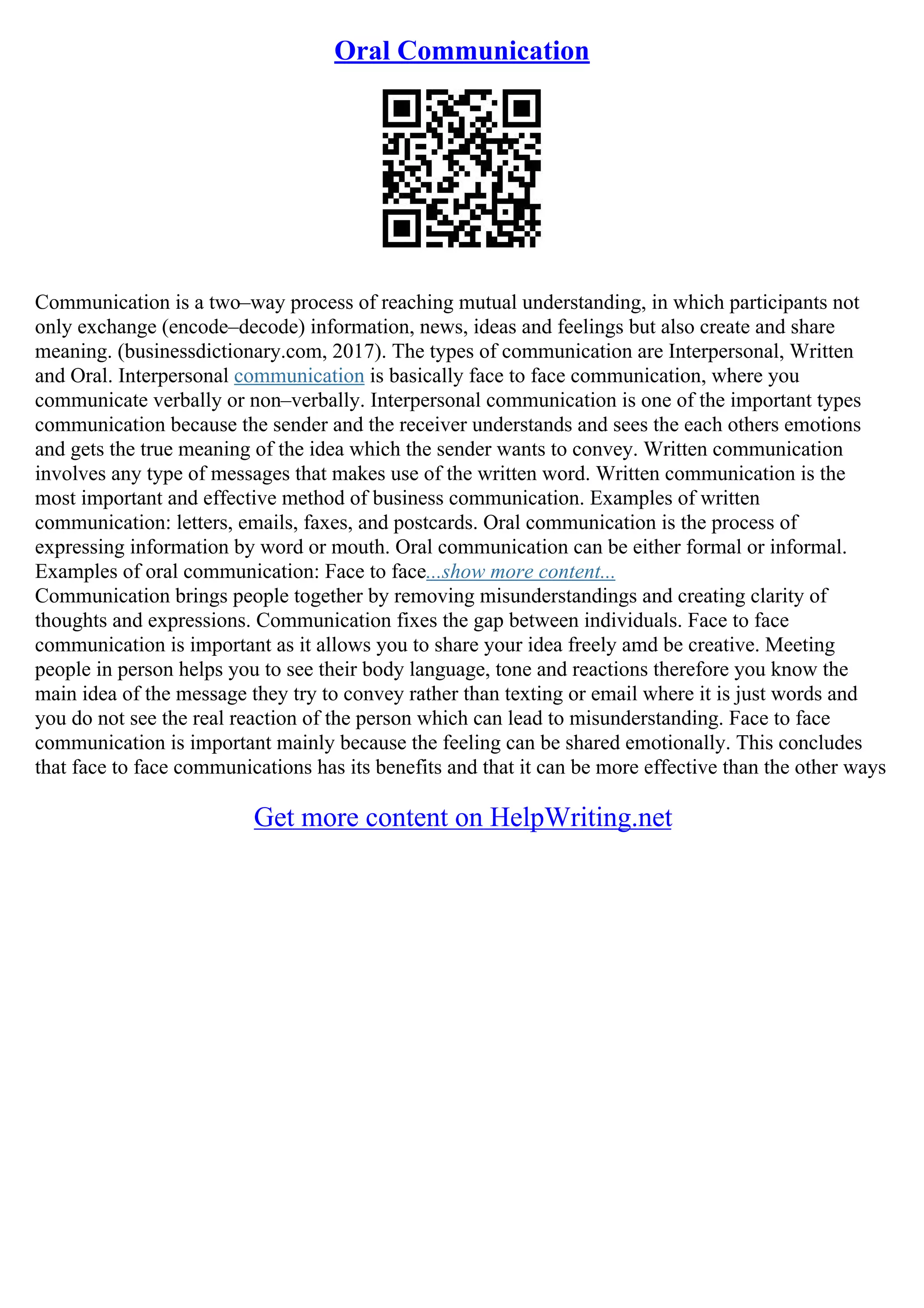 Oral Communication Essay PDF