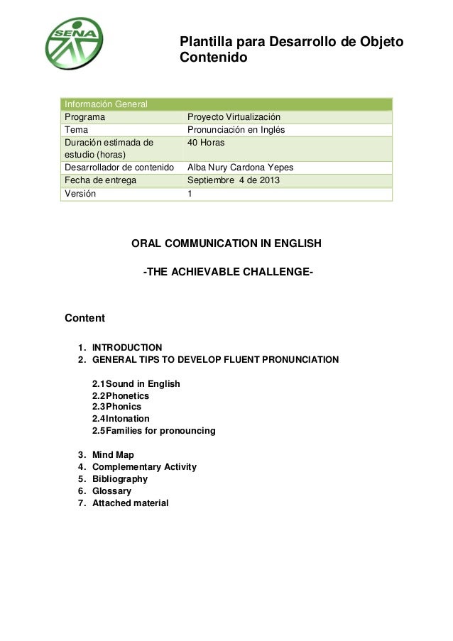 oral communication in english the achievable challenge plantilla in english