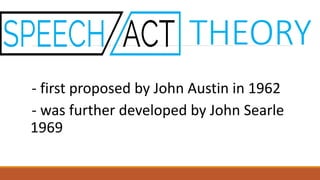 - first proposed by John Austin in 1962
- was further developed by John Searle
1969
THEORY
 