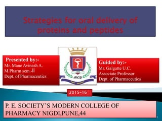 1
Presented by:-
Mr. Mane Avinash A.
M.Pharm sem.-ÍÍ
Dept. of Pharmaceutics
Guided by:-
Mr. Galgatte U.C.
Associate Professor
Dept. of Pharmaceutics
P. E. SOCIETY’S MODERN COLLEGE OF
PHARMACY NIGDI,PUNE,44
2015-16
 