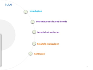 Introduction
Présentation de la zone d’étude
Materials et méthodes
Résultats et discussion
PLAN
2
Conclusion
 