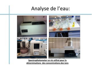 Analyse de l’eau:
Spectrophotometer uv vis utilisé pour la
déterminations des concentrations des ions
 