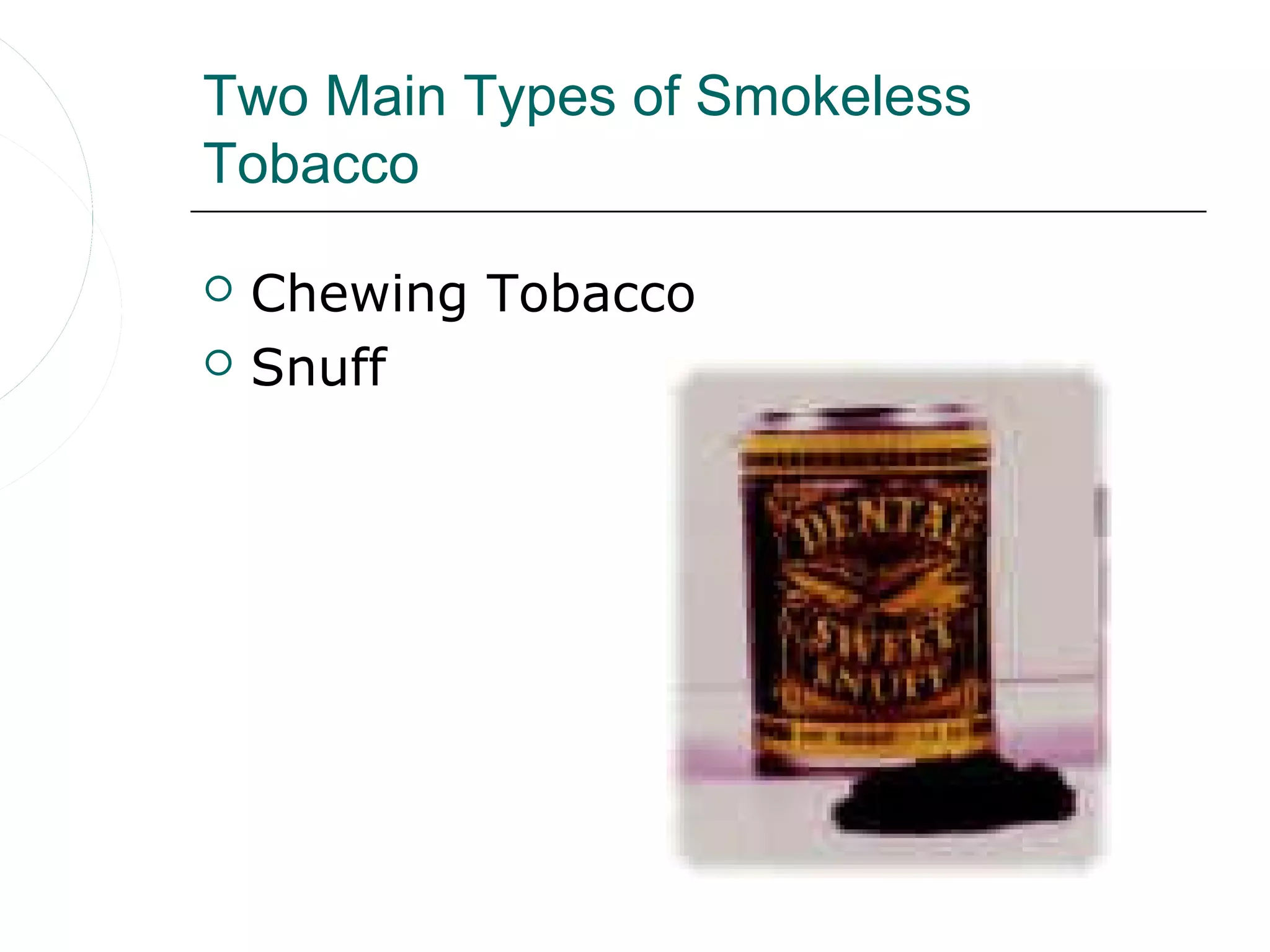 two types of smokeless tobacco Chewing No smoke Oral effects of_smokeless_tobacco | PPT