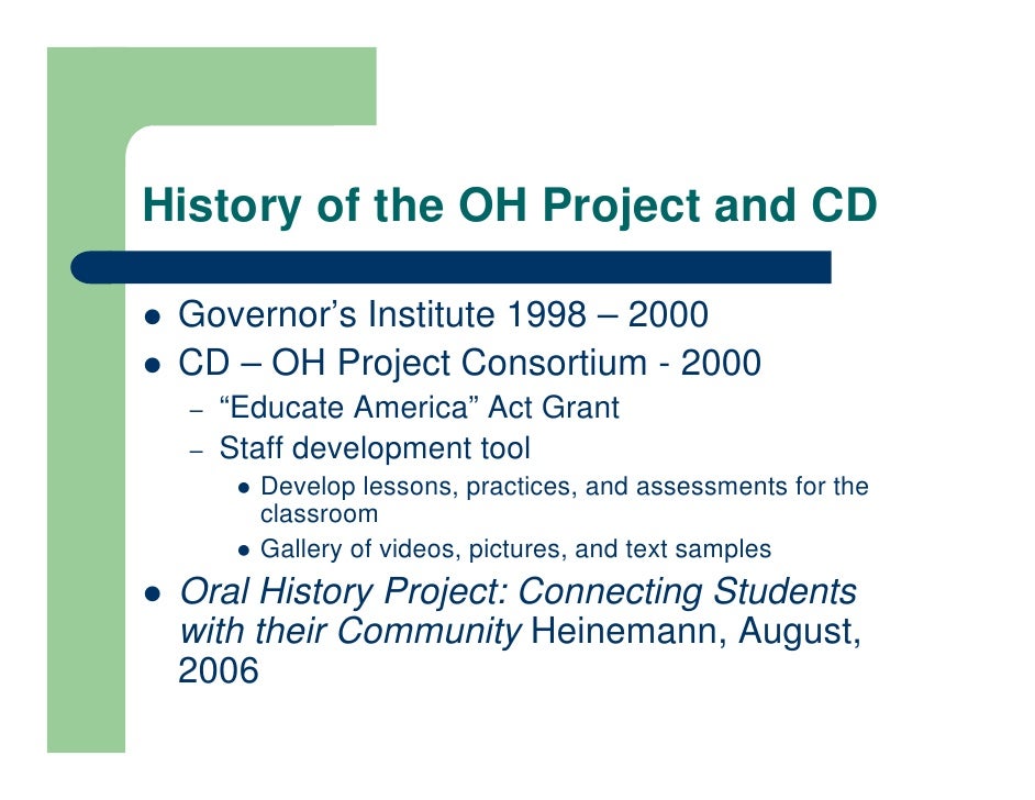 Oral history project explanation