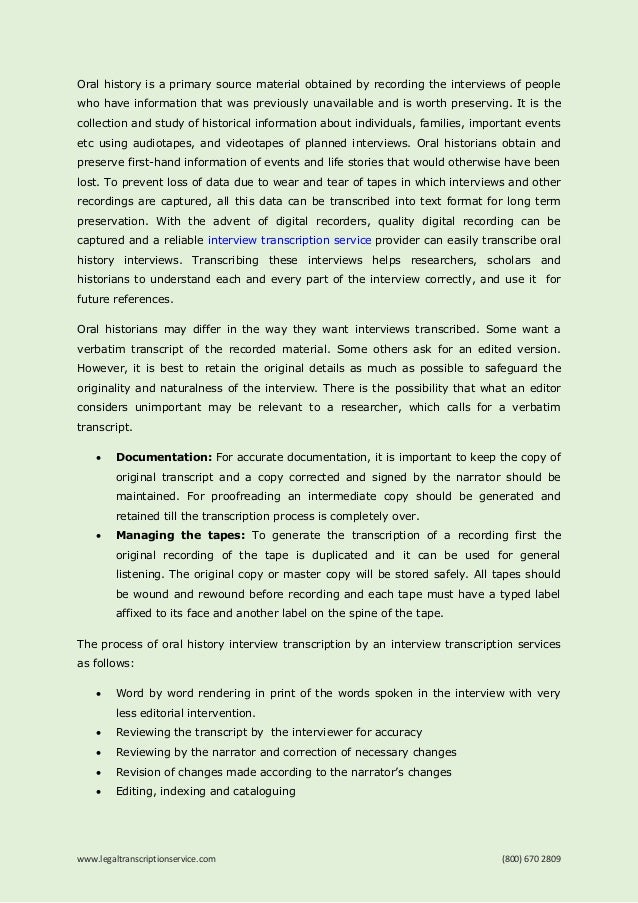 Oral History Transcription Some Important Guidelines