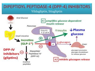 DIPEPTIDYL PEPTIDASE-4 (DPP-4) INHIBITORS
Vildagliptin, Sitagliptin
 