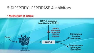 5-DIPEPTIDYL PEPTIDASE-4 inhibitors
• Mechanism of action:
 