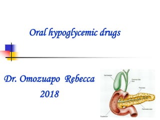 Oral hypoglycemic drugs
Dr. Omozuapo Rebecca
2018
 