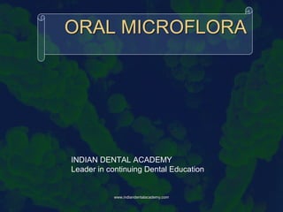 ORAL MICROFLORAORAL MICROFLORA
INDIAN DENTAL ACADEMY
Leader in continuing Dental Education
www.indiandentalacademy.comwww.indiandentalacademy.com
 