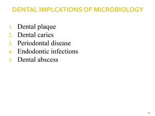 1. Dental plaque
2. Dental caries
3. Periodontal disease
4. Endodontic infections
5. Dental abscess
21
 
