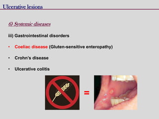 Ulcerative lesions
6) Systemic diseases
iii) Gastrointestinal disorders
• Coeliac disease (Gluten-sensitive enteropathy)
• Crohn’s disease
• Ulcerative colitis
=
 