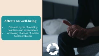 Affects on well-being
Pressure cycle of meeting
deadlines and expectations
increasing chances of mental
health problems
 