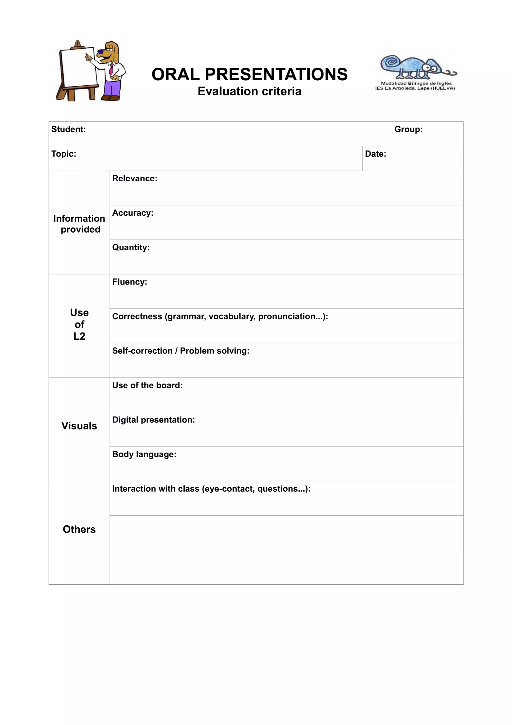 Oral presentations evaluation criteria PDF