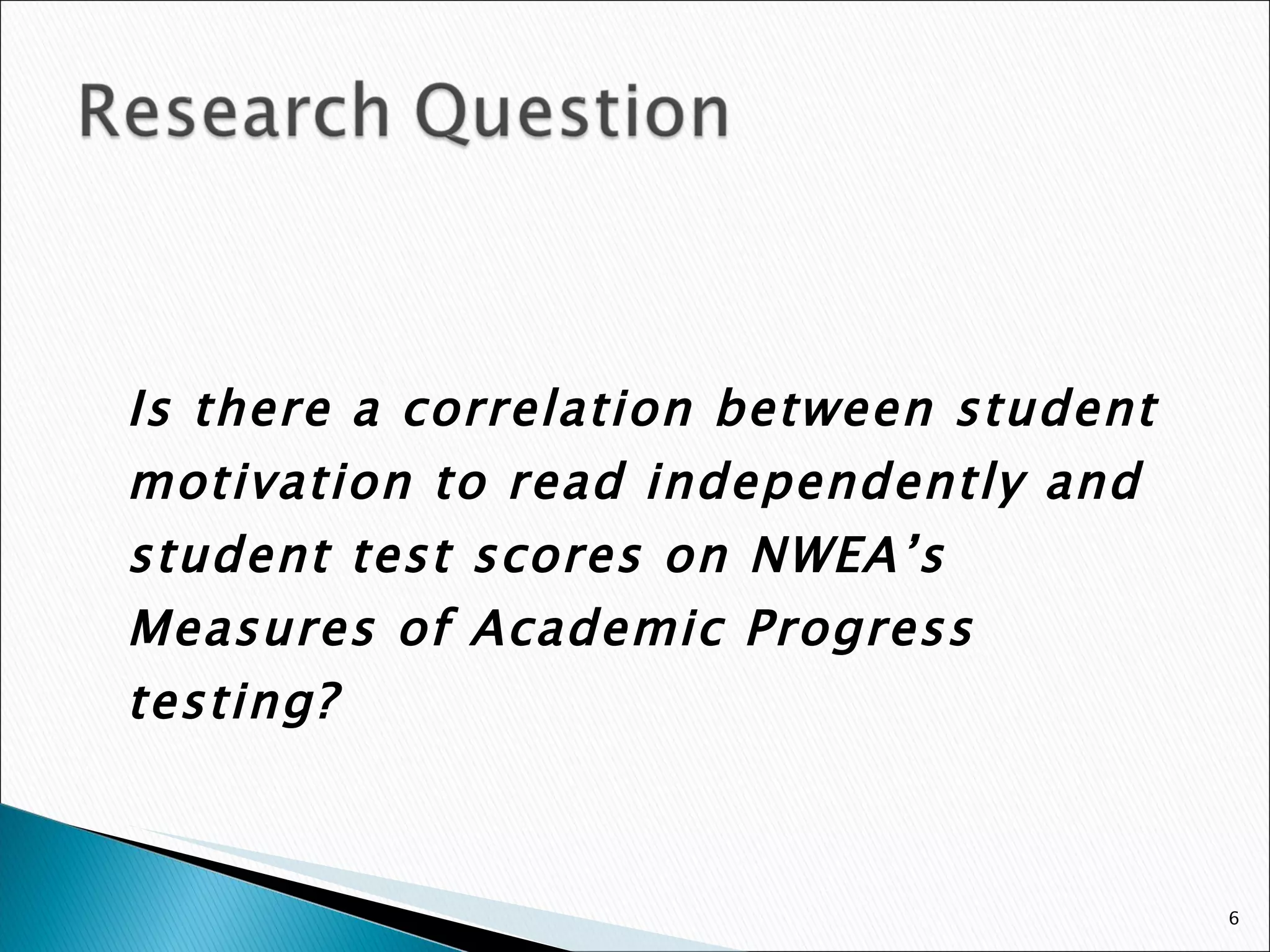 Is there a correlation between student motivation to read independently and student test scores on NWEA’s Measures of Academic Progress testing?  