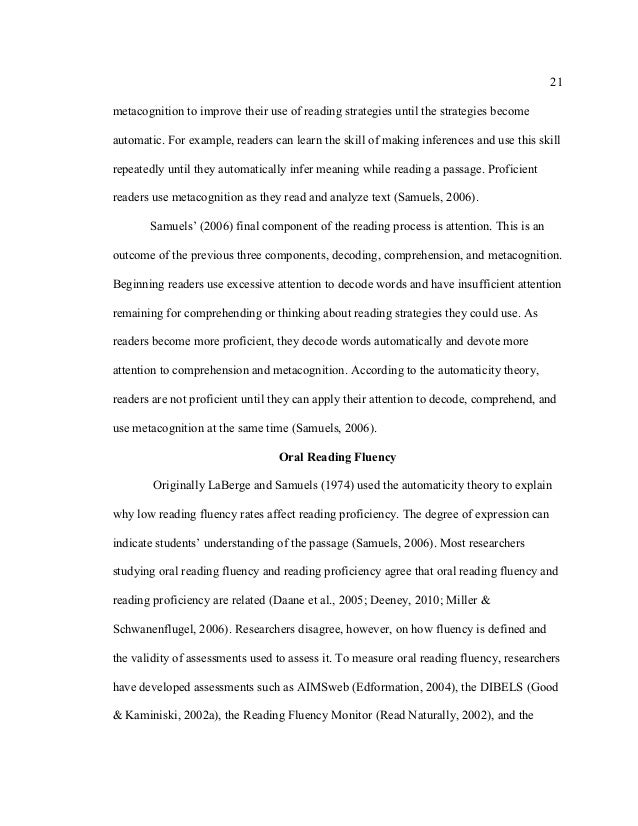 The Relationship Between Oral Reading Fluency And Reading