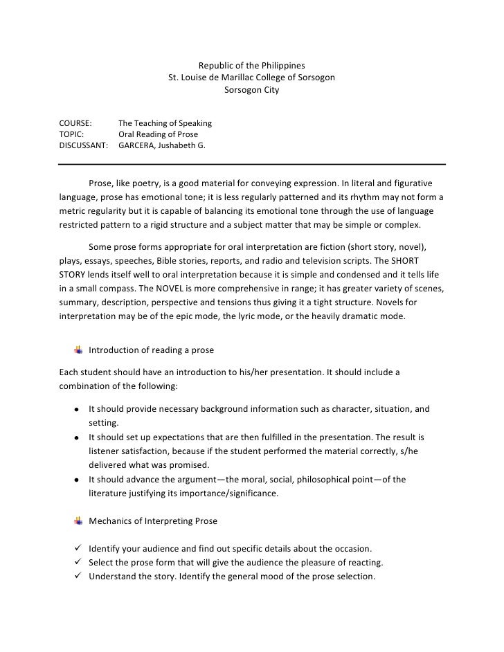 Oral reading of prose teaching of speaking 