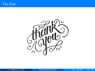 The End
A. Satapathy, C. Soni Oblivious RAM (ORAM) 2017, July 24th
136 / 136
 