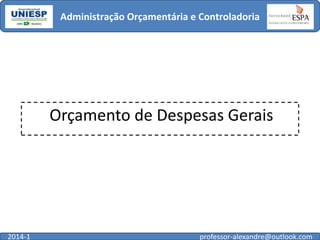 Administração Orçamentária e Controladoria

Orçamento de Despesas Gerais

2014-1

professor-alexandre@outlook.com

 