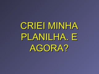 CRIEI MINHA PLANILHA. E AGORA? 
