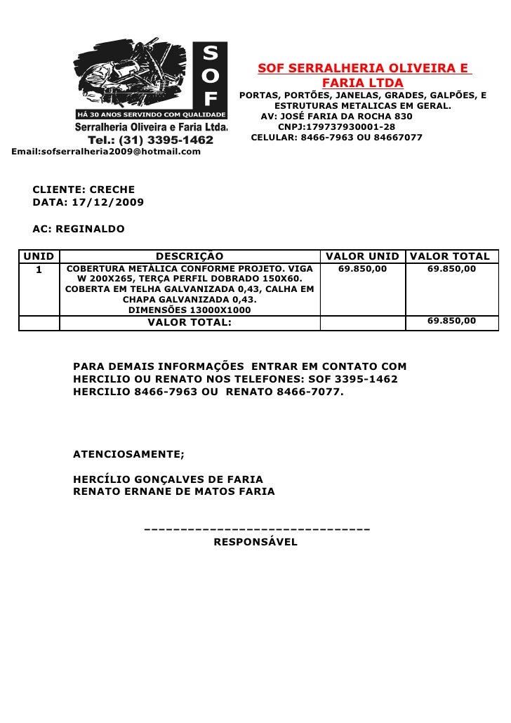 Orçamento Galpão Creche Sof serralheria