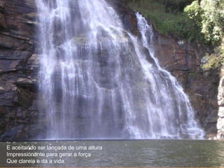 E aceitando ser lançada de uma altura Impressionante para gerar a força Que clareia e dá a vida. 