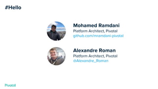 #Hello
Mohamed Ramdani
Platform Architect, Pivotal
github.com/mramdani-pivotal
Alexandre Roman
Platform Architect, Pivotal...
