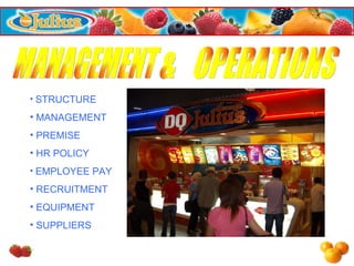MANAGEMENT & OPERATIONS STRUCTURE MANAGEMENT PREMISE HR POLICY EMPLOYEE PAY RECRUITMENT EQUIPMENT SUPPLIERS 