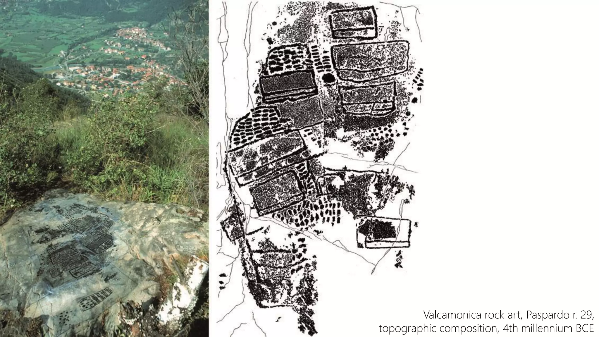 Valcamonica rock art, Paspardo r. 29,
topographic composition, 4th millennium BCE
 