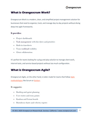 Orangescrum Work or Orangescrum Agile? Understand the Key Differences | PDF