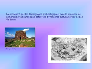 Ne manquent pas les témoignages archéologiques, avec la présence de nombreux sites nuragiques datant de différentes cultures et les domos de Janas. Nuraghe athetu 