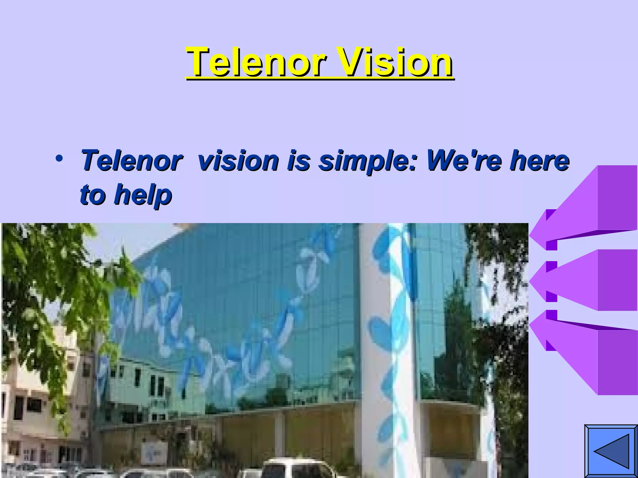 Telenor VisionTelenor Vision
• Telenor vision is simple: We're hereTelenor vision is simple: We're here
to helpto help
3.14
 