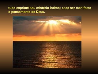 tudo exprime seu mistério íntimo; cada ser manifesta o pensamento de Deus. 