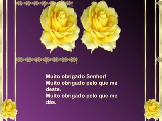 Muito obrigado Senhor! Muito obrigado pelo que me deste. Muito obrigado pelo que me dás. 