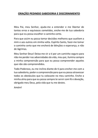 Oração Pedindo Sabedoria E Discernimento | DOCX