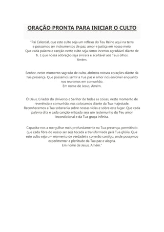 Oração Pronta Para Iniciar O Culto | DOCX
