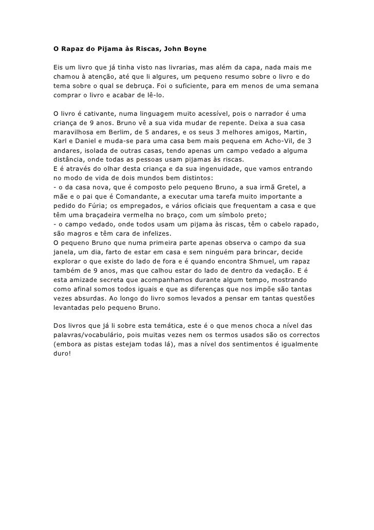 Resumo Do Livro O Rapaz Do Pijama às Riscas