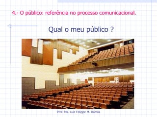 Qual o meu público ? 4.- O público: referência no processo comunicacional. Prof. Ms. Luiz Felippe M. Ramos 