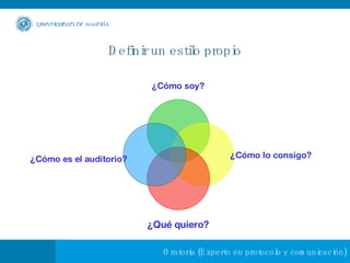 Definir un estilo propio ¿Cómo soy? ¿Cómo lo consigo? ¿Qué quiero? ¿Cómo es el auditorio? 