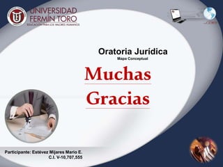 Oratoria Jurídica
Mapa Conceptual
Participante: Estévez Mijares Mario E.
C.I. V-10,707,555
Muchas
Gracias
 