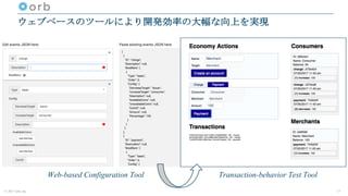 © 2017 orb, inc.
ウェブベースのツールにより開発効率の大幅な向上を実現
17
Web-based Configuration Tool Transaction-behavior Test Tool
 