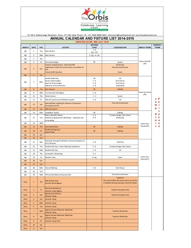 orbis school annual calendar 2014 2015 annual monthly calendar