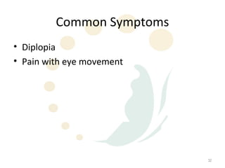 Common Symptoms
• Diplopia
• Pain with eye movement




                           32
 