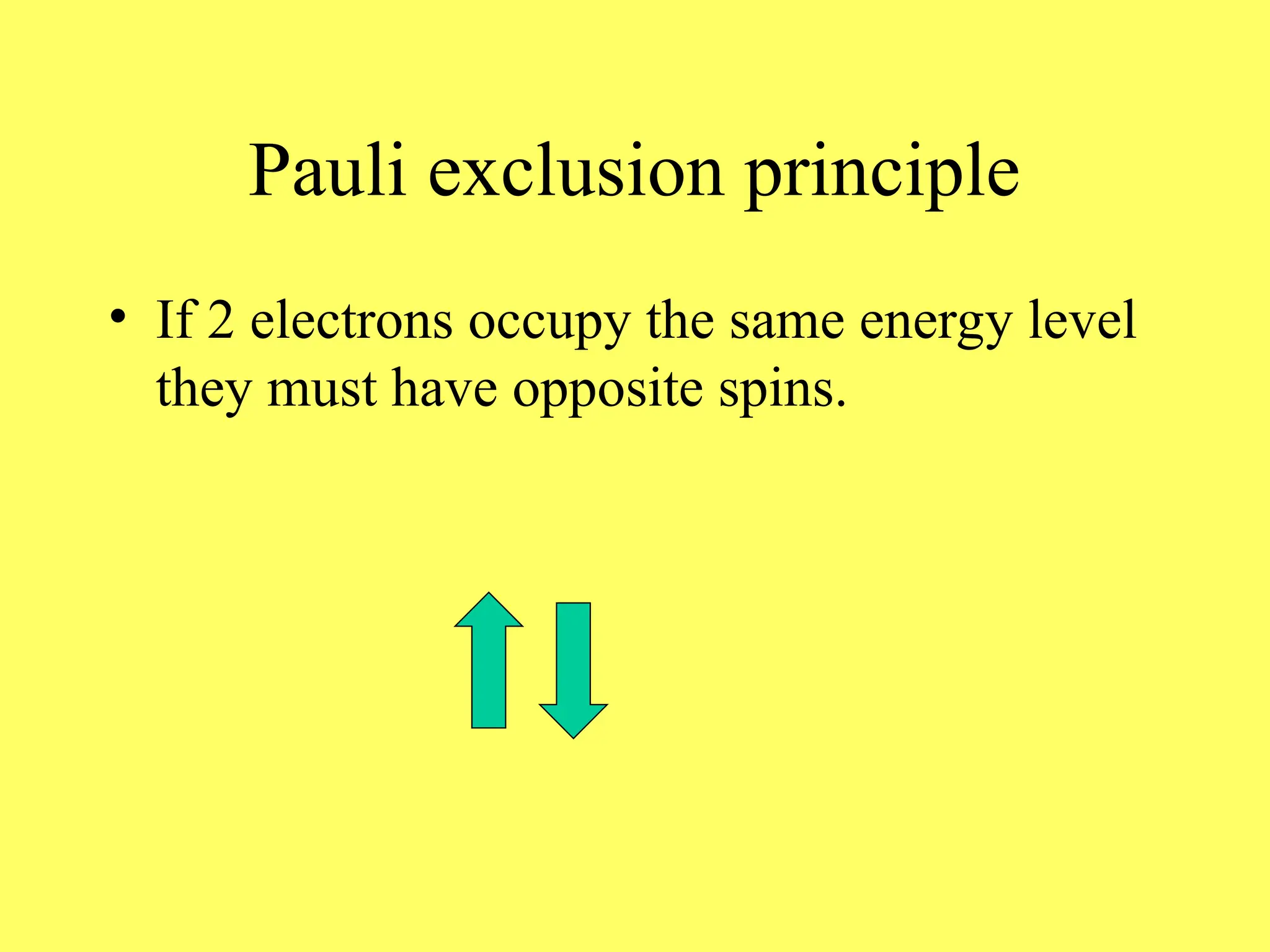 Pauli exclusion principle
• If 2 electrons occupy the same energy level
they must have opposite spins.
 