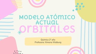 Modelo Atómico
Actual
orbitales
Química 2° año
Profesora: Ximena Walburg
 