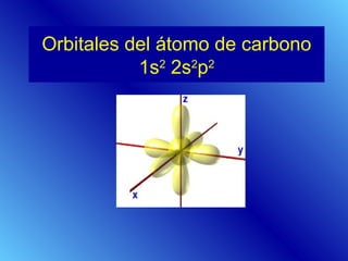 Orbitales del átomo de carbono 
1s2 2s2p2 
 